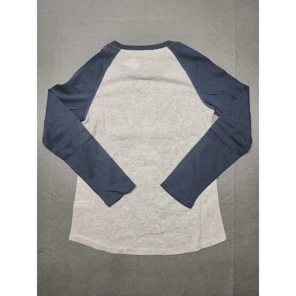 Justice Girls Raglan Long Sleeve Bunny Cactus Graphic Tee Gray Navy Size 7 NWT